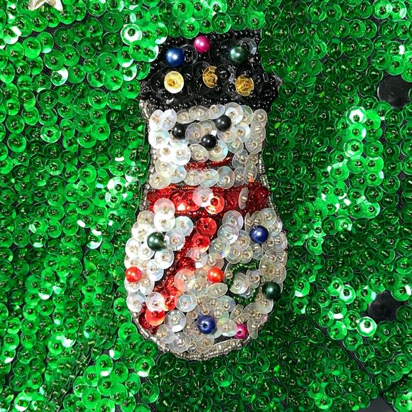 VINTAGE 90s Hand Beaded and Sequined Snowmen Ugly Christmas Vest Size Medium - Picture 2 of 4